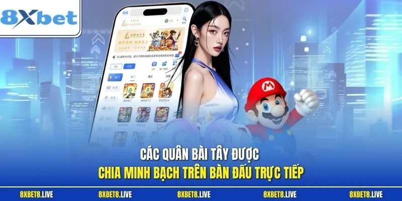 Các quân bài Tây được chia minh bạch trên bàn đấu trực tiếp